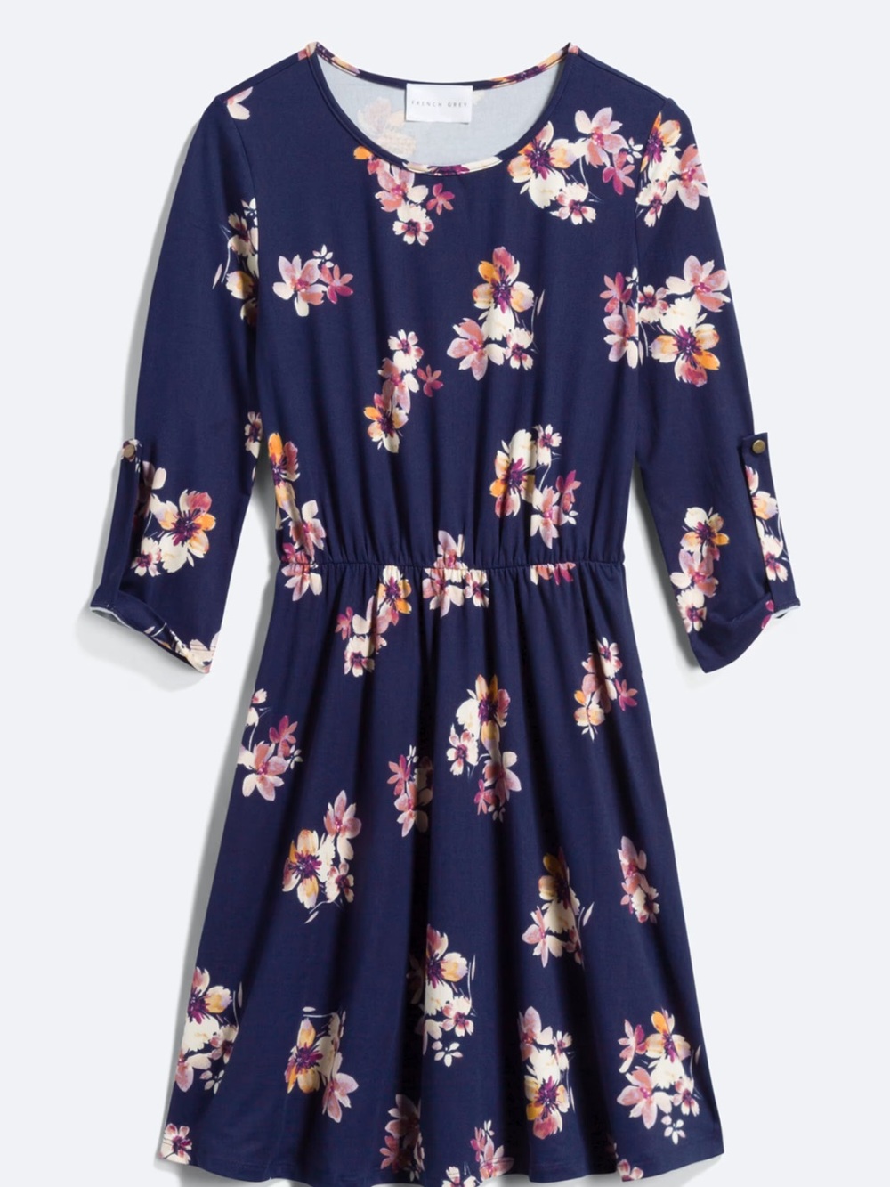 Navy Floral Long-Sleeve Dress
